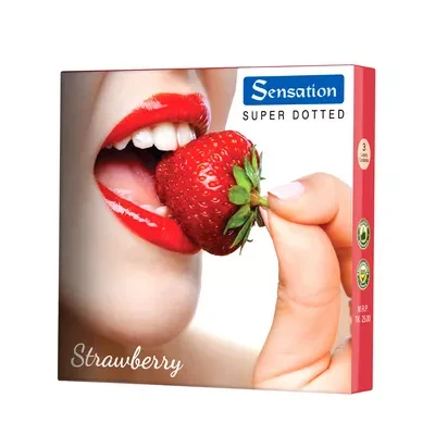 Sensation Strawberry Dotted Condoms 3 pc b